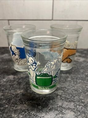 Welch's Cartoon Jelly Glass Jars Tom & Jerry, Elmer Fud, Daffy Duck & Bugs Bunny